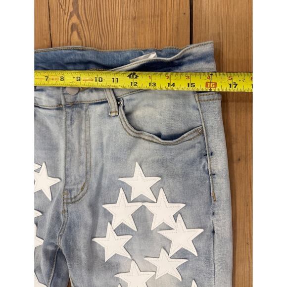 MNML Star Patch Light Wash Denim Jeans Mens Size 31 Grunge Skinny Stretch - Picture 6 of 7